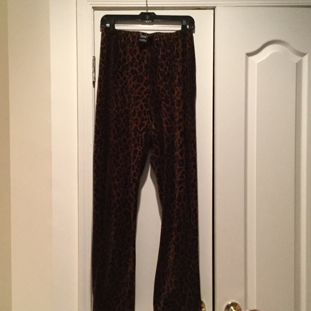Carol Little M animal print velour pants stretch soft cotton polyester euc
